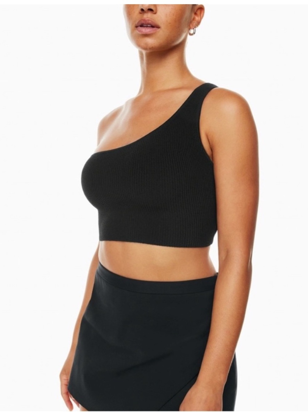 Aritzia BABATON Black Sculpt Knit One-shoulder Cropped Tank M